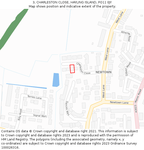 3, CHARLESTON CLOSE, HAYLING ISLAND, PO11 0JY: Location map and indicative extent of plot