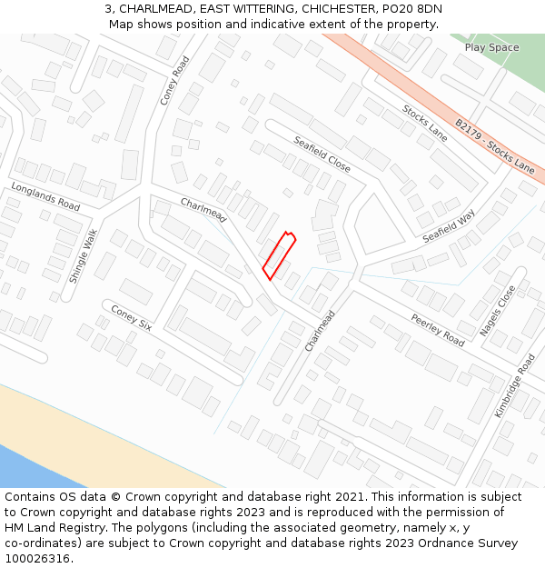 3, CHARLMEAD, EAST WITTERING, CHICHESTER, PO20 8DN: Location map and indicative extent of plot