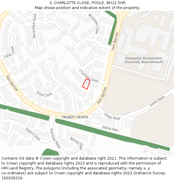 3, CHARLOTTE CLOSE, POOLE, BH12 5HR: Location map and indicative extent of plot