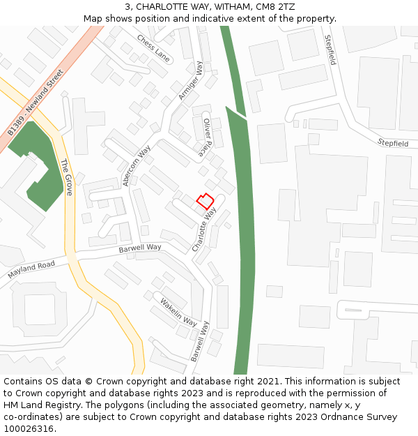 3, CHARLOTTE WAY, WITHAM, CM8 2TZ: Location map and indicative extent of plot