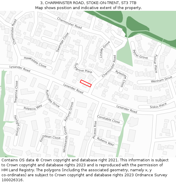 3, CHARMINSTER ROAD, STOKE-ON-TRENT, ST3 7TB: Location map and indicative extent of plot