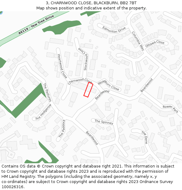 3, CHARNWOOD CLOSE, BLACKBURN, BB2 7BT: Location map and indicative extent of plot