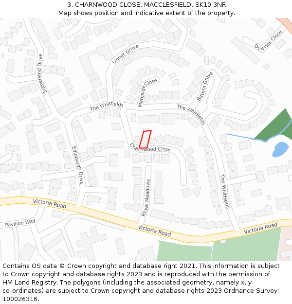 3, CHARNWOOD CLOSE, MACCLESFIELD, SK10 3NR: Location map and indicative extent of plot