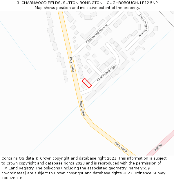 3, CHARNWOOD FIELDS, SUTTON BONINGTON, LOUGHBOROUGH, LE12 5NP: Location map and indicative extent of plot