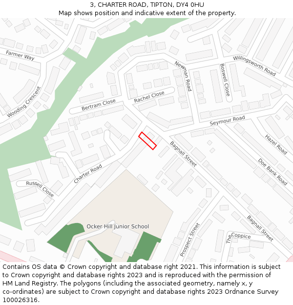 3, CHARTER ROAD, TIPTON, DY4 0HU: Location map and indicative extent of plot