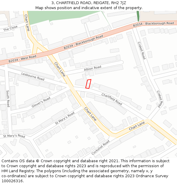 3, CHARTFIELD ROAD, REIGATE, RH2 7JZ: Location map and indicative extent of plot