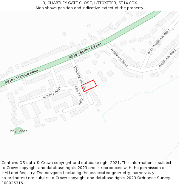 3, CHARTLEY GATE CLOSE, UTTOXETER, ST14 8DX: Location map and indicative extent of plot