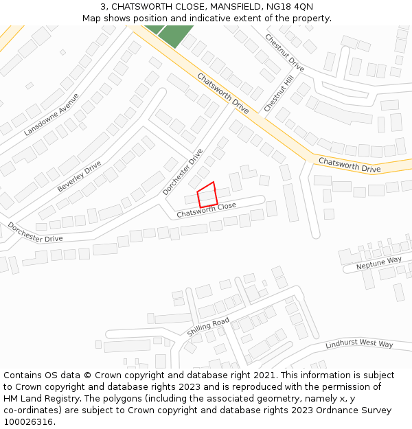 3, CHATSWORTH CLOSE, MANSFIELD, NG18 4QN: Location map and indicative extent of plot