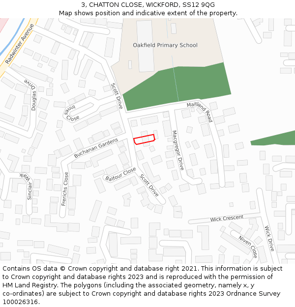 3, CHATTON CLOSE, WICKFORD, SS12 9QG: Location map and indicative extent of plot