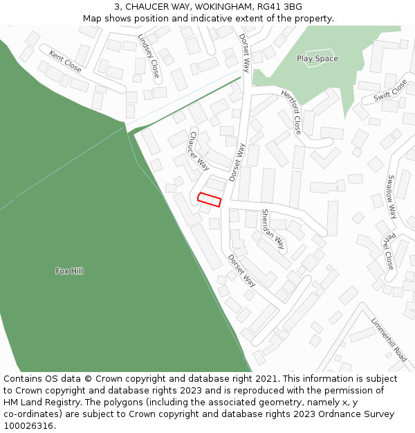 3, CHAUCER WAY, WOKINGHAM, RG41 3BG: Location map and indicative extent of plot