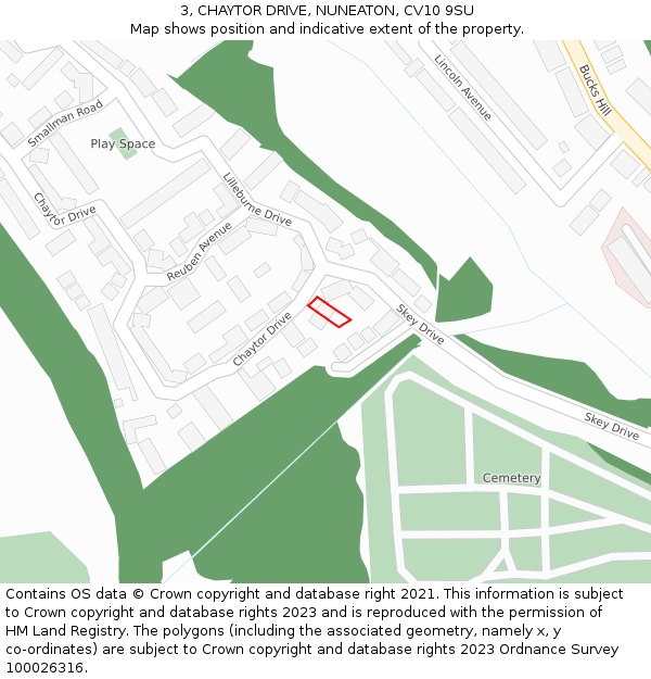 3, CHAYTOR DRIVE, NUNEATON, CV10 9SU: Location map and indicative extent of plot