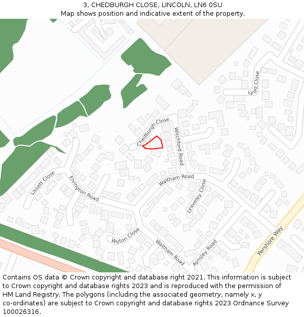 3, CHEDBURGH CLOSE, LINCOLN, LN6 0SU: Location map and indicative extent of plot