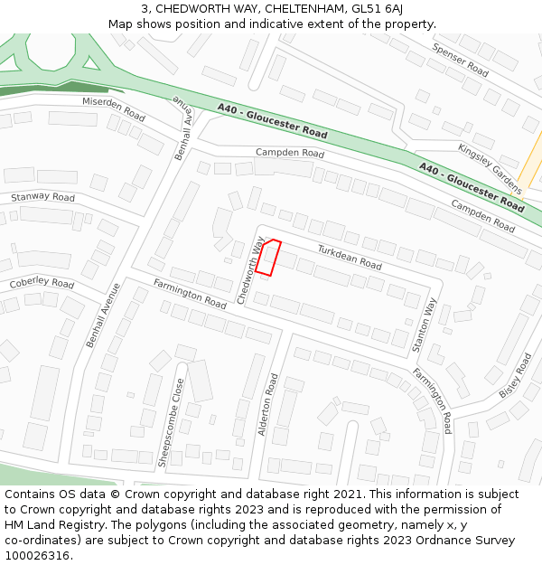 3, CHEDWORTH WAY, CHELTENHAM, GL51 6AJ: Location map and indicative extent of plot