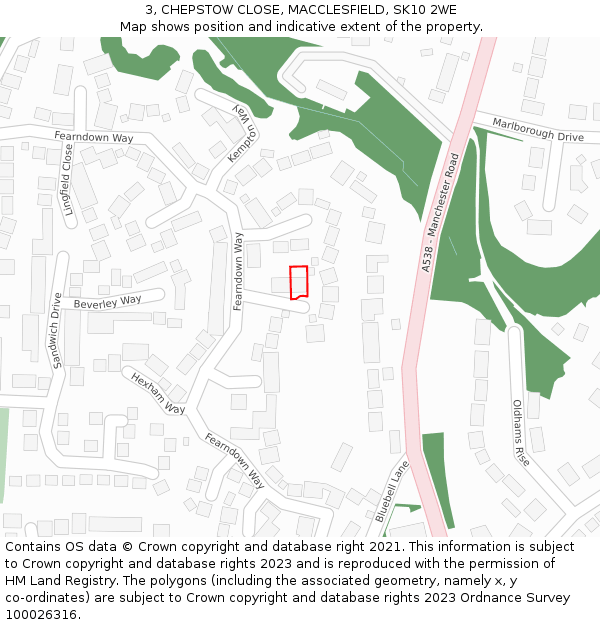 3, CHEPSTOW CLOSE, MACCLESFIELD, SK10 2WE: Location map and indicative extent of plot