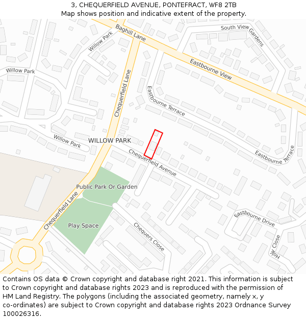 3, CHEQUERFIELD AVENUE, PONTEFRACT, WF8 2TB: Location map and indicative extent of plot