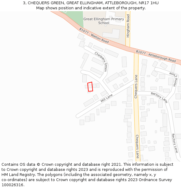 3, CHEQUERS GREEN, GREAT ELLINGHAM, ATTLEBOROUGH, NR17 1HU: Location map and indicative extent of plot