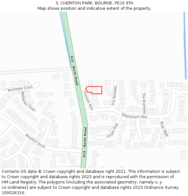 3, CHERITON PARK, BOURNE, PE10 9TA: Location map and indicative extent of plot