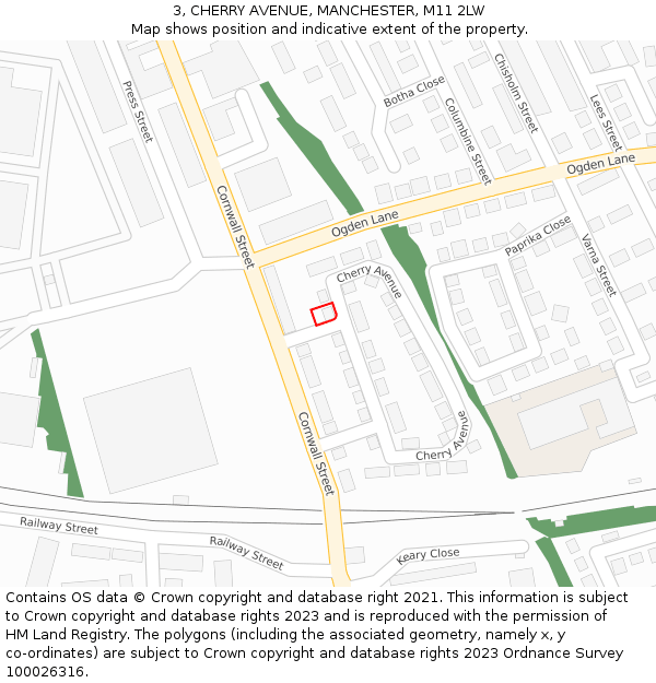 3, CHERRY AVENUE, MANCHESTER, M11 2LW: Location map and indicative extent of plot