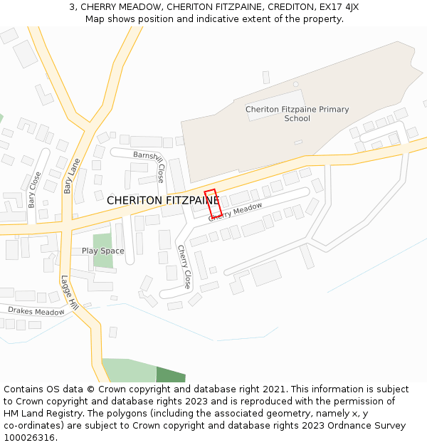 3, CHERRY MEADOW, CHERITON FITZPAINE, CREDITON, EX17 4JX: Location map and indicative extent of plot