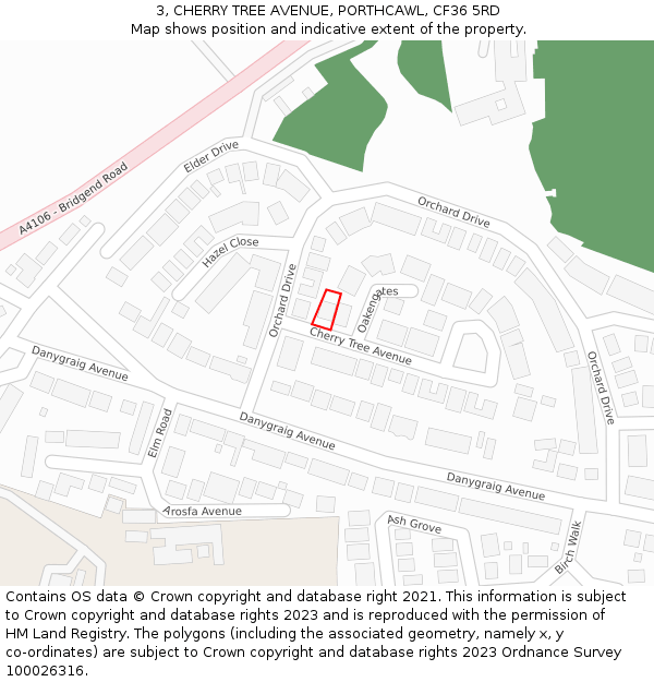 3, CHERRY TREE AVENUE, PORTHCAWL, CF36 5RD: Location map and indicative extent of plot