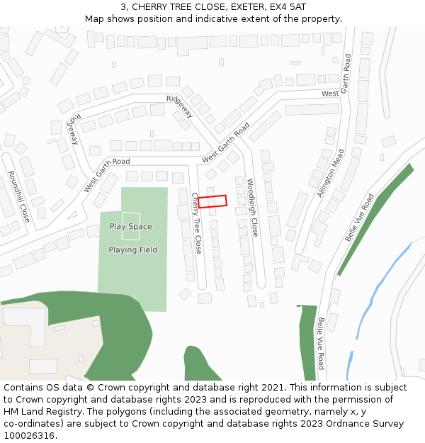 3, CHERRY TREE CLOSE, EXETER, EX4 5AT: Location map and indicative extent of plot