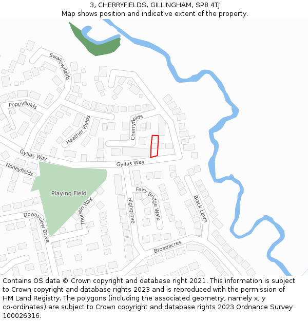 3, CHERRYFIELDS, GILLINGHAM, SP8 4TJ: Location map and indicative extent of plot