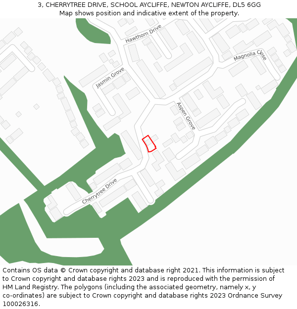 3, CHERRYTREE DRIVE, SCHOOL AYCLIFFE, NEWTON AYCLIFFE, DL5 6GG: Location map and indicative extent of plot