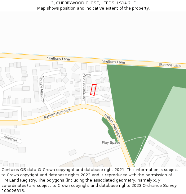 3, CHERRYWOOD CLOSE, LEEDS, LS14 2HF: Location map and indicative extent of plot