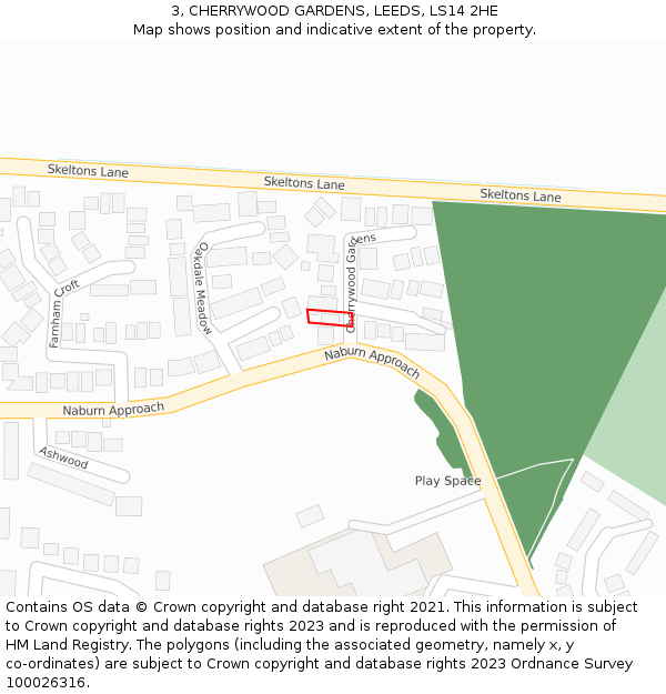 3, CHERRYWOOD GARDENS, LEEDS, LS14 2HE: Location map and indicative extent of plot
