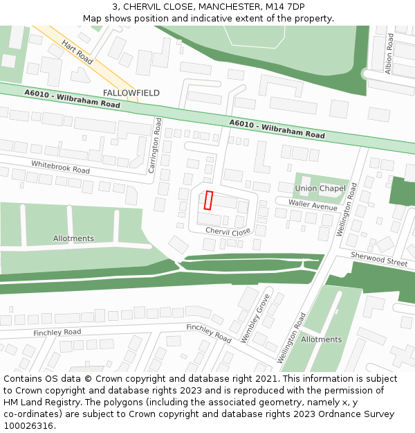 3, CHERVIL CLOSE, MANCHESTER, M14 7DP: Location map and indicative extent of plot