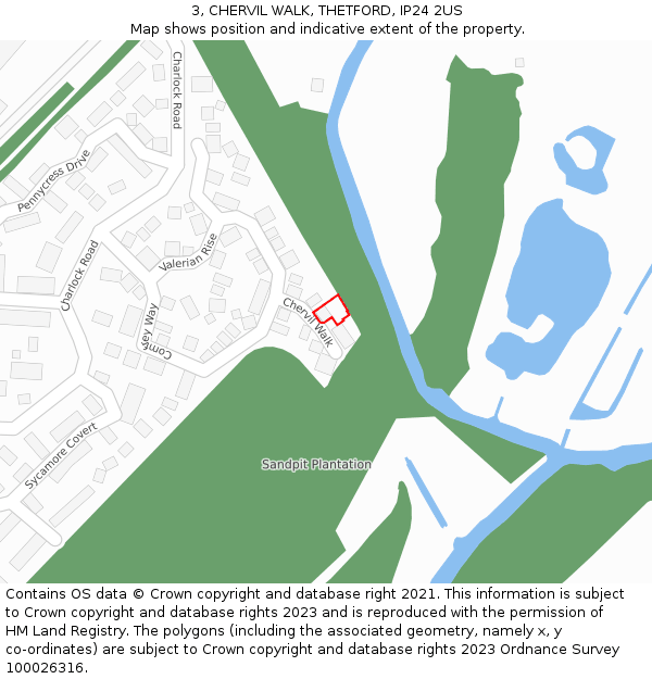 3, CHERVIL WALK, THETFORD, IP24 2US: Location map and indicative extent of plot