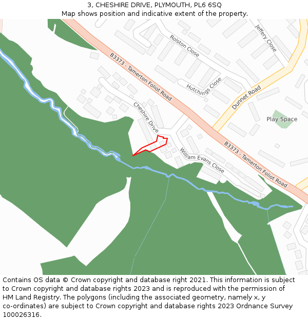 3, CHESHIRE DRIVE, PLYMOUTH, PL6 6SQ: Location map and indicative extent of plot