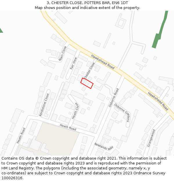 3, CHESTER CLOSE, POTTERS BAR, EN6 1DT: Location map and indicative extent of plot