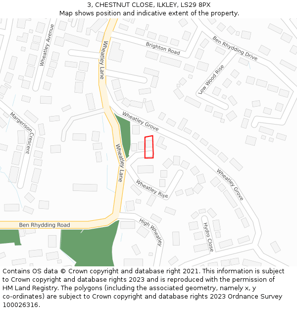 3, CHESTNUT CLOSE, ILKLEY, LS29 8PX: Location map and indicative extent of plot