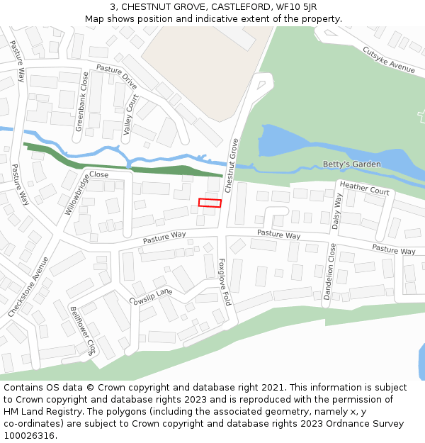 3, CHESTNUT GROVE, CASTLEFORD, WF10 5JR: Location map and indicative extent of plot