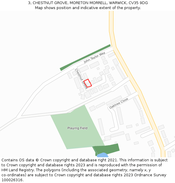 3, CHESTNUT GROVE, MORETON MORRELL, WARWICK, CV35 9DG: Location map and indicative extent of plot