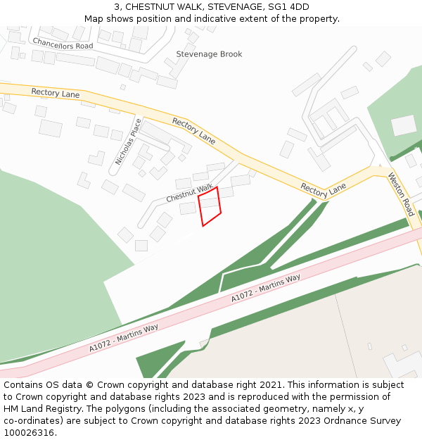 3, CHESTNUT WALK, STEVENAGE, SG1 4DD: Location map and indicative extent of plot