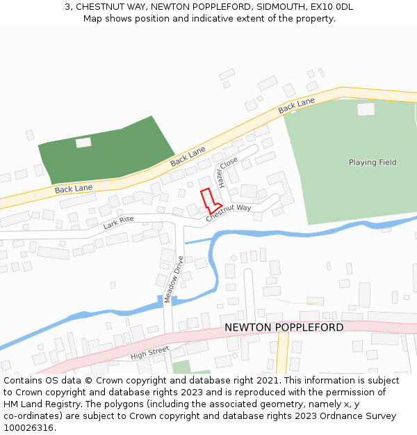 3, CHESTNUT WAY, NEWTON POPPLEFORD, SIDMOUTH, EX10 0DL: Location map and indicative extent of plot