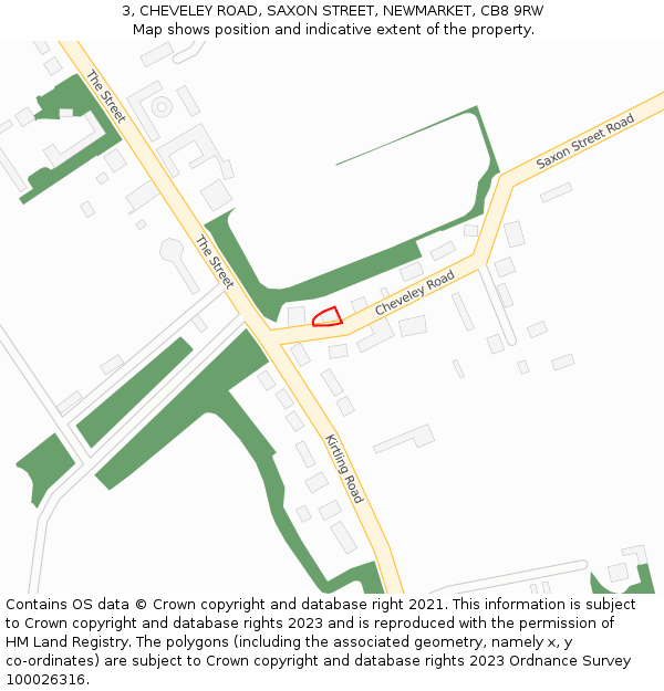 3, CHEVELEY ROAD, SAXON STREET, NEWMARKET, CB8 9RW: Location map and indicative extent of plot