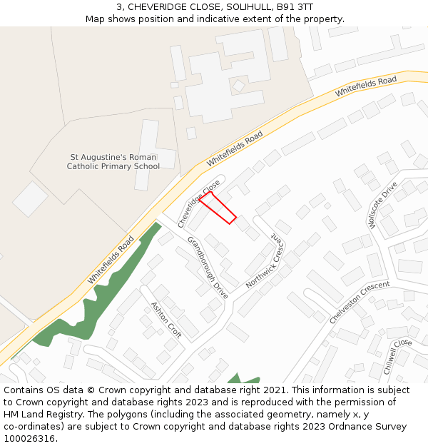 3, CHEVERIDGE CLOSE, SOLIHULL, B91 3TT: Location map and indicative extent of plot