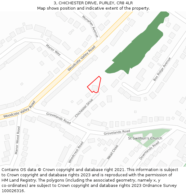 3, CHICHESTER DRIVE, PURLEY, CR8 4LR: Location map and indicative extent of plot