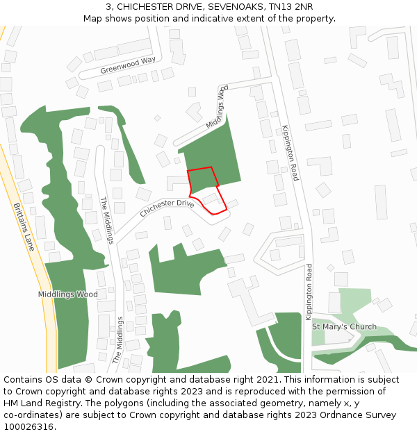 3, CHICHESTER DRIVE, SEVENOAKS, TN13 2NR: Location map and indicative extent of plot