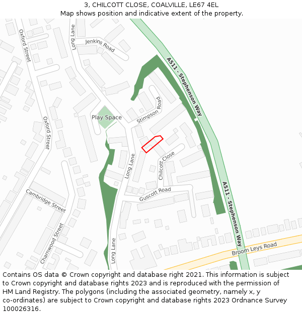 3, CHILCOTT CLOSE, COALVILLE, LE67 4EL: Location map and indicative extent of plot