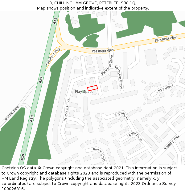 3, CHILLINGHAM GROVE, PETERLEE, SR8 1QJ: Location map and indicative extent of plot