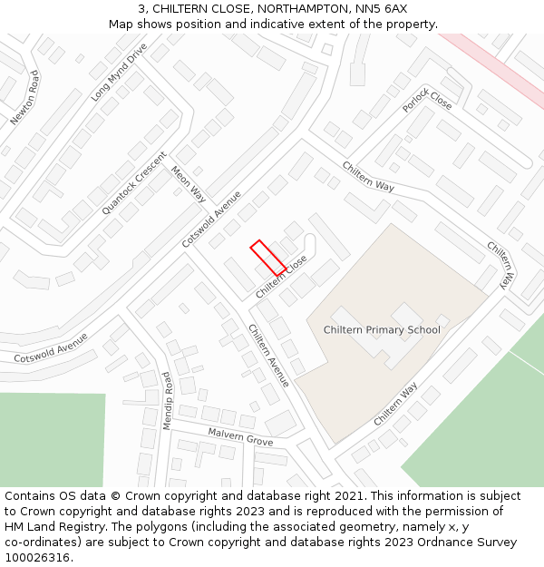 3, CHILTERN CLOSE, NORTHAMPTON, NN5 6AX: Location map and indicative extent of plot