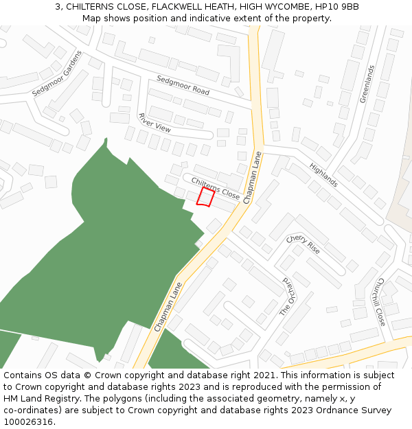 3, CHILTERNS CLOSE, FLACKWELL HEATH, HIGH WYCOMBE, HP10 9BB: Location map and indicative extent of plot