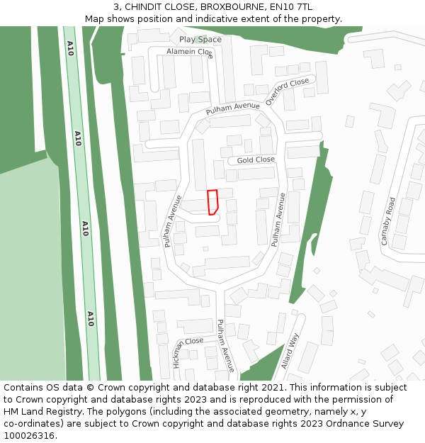 3, CHINDIT CLOSE, BROXBOURNE, EN10 7TL: Location map and indicative extent of plot