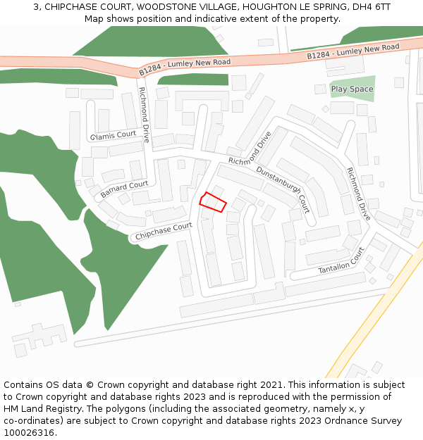 3, CHIPCHASE COURT, WOODSTONE VILLAGE, HOUGHTON LE SPRING, DH4 6TT: Location map and indicative extent of plot