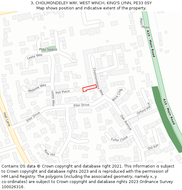 3, CHOLMONDELEY WAY, WEST WINCH, KING'S LYNN, PE33 0SY: Location map and indicative extent of plot