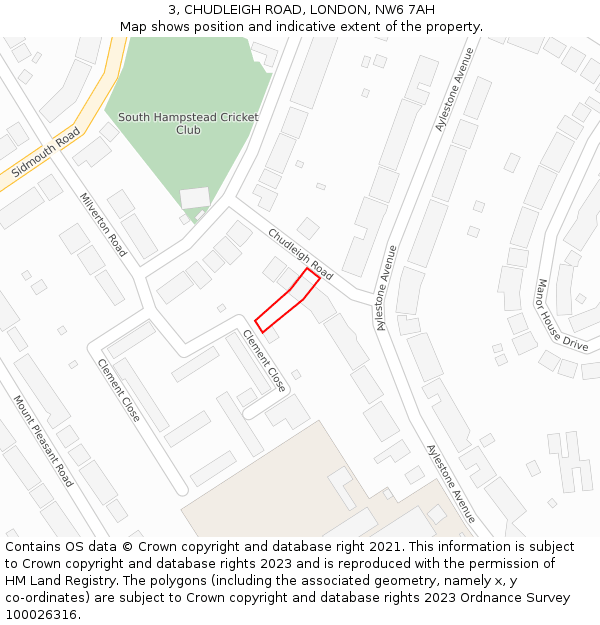 3, CHUDLEIGH ROAD, LONDON, NW6 7AH: Location map and indicative extent of plot